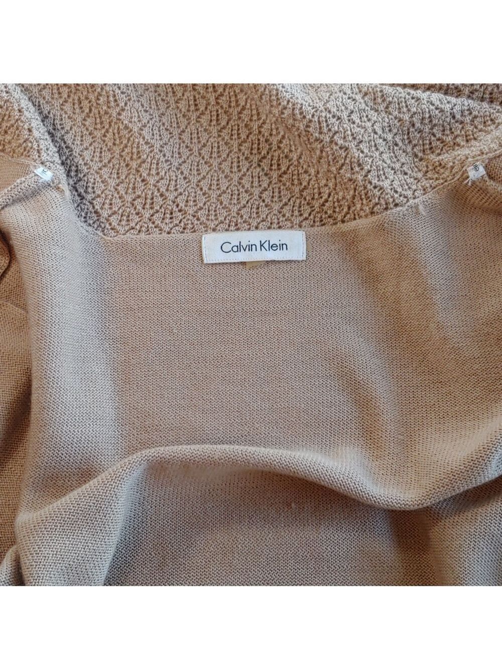 Calvin Klein Belted Wool Blend Wrap Cardigan Coat in Camel Tan Women's Large - Picture 11 of 16